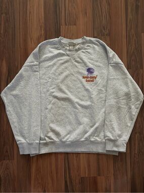 H&M Light Gray Crewneck Sweatshirt with Purple Mushroom and Orange Text